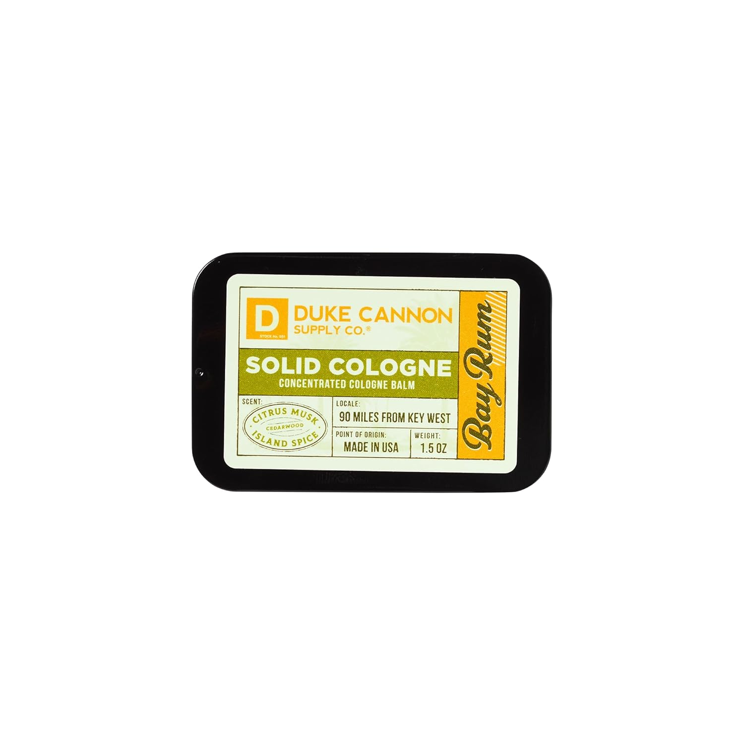 Duke Cannon Supply Co. Solid Cologne for Men Bay Rum (Citrus Musk, Cedarwood, Island Spice) - Concentrated Balm, Travel-Friendly Convenient Tin, 1.5 oz - Image 4
