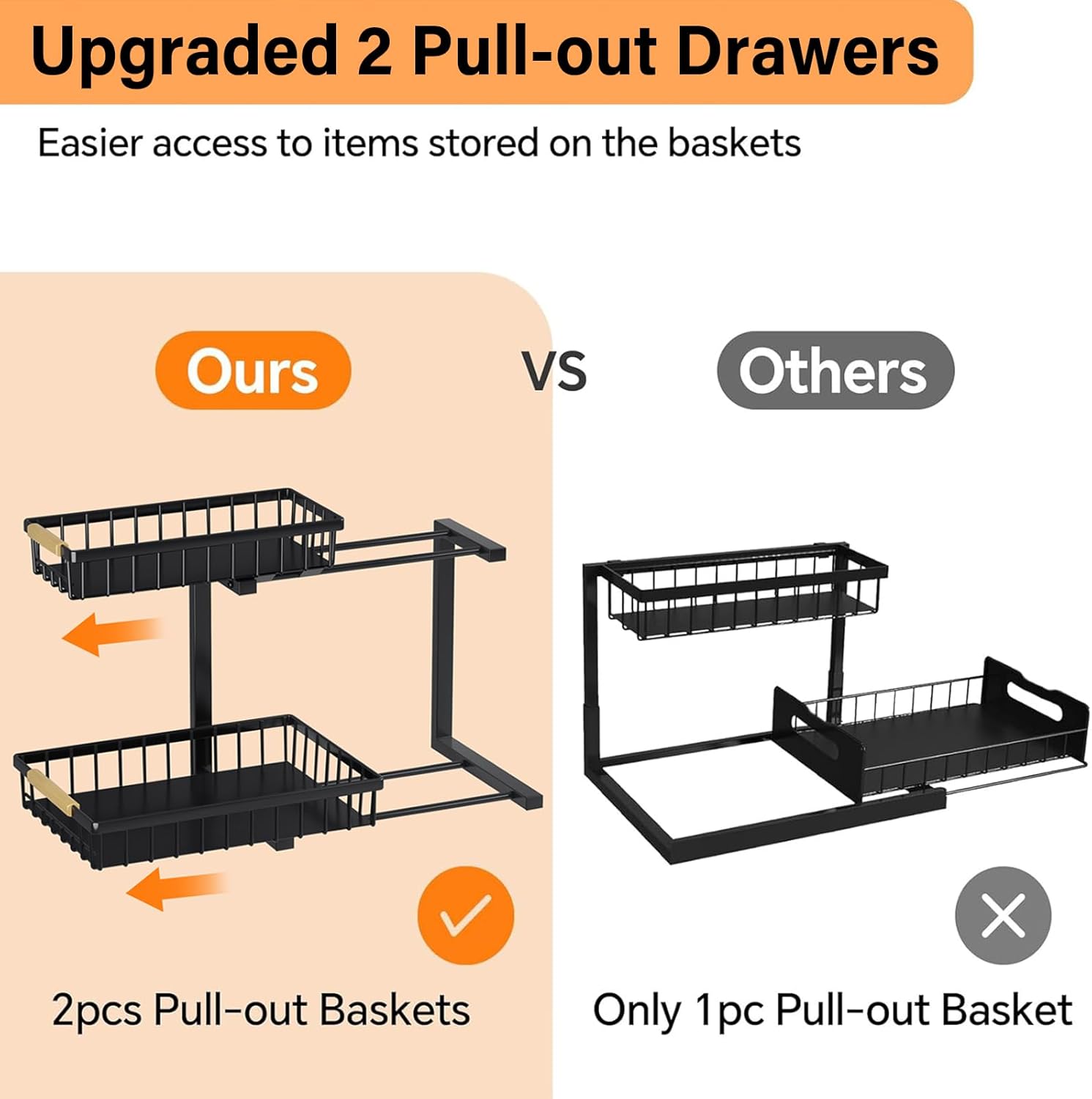 Under Sink Organizer and Storage, 2-Tier Pull Out Cabinet Organizers Shelf, Metal Sliding Drawers Shelves for Kitchen Bathroom Closet Organization, 2 Pack - Image 4
