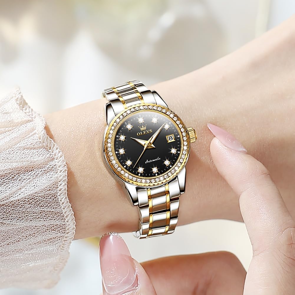 OLEVS Womens Automatic Watch Diamond Fashion Luxury Dress Mechanical Self Winding Stainless Steel Ladies Wrist Watches for Women Luminous Waterproof - Image 3