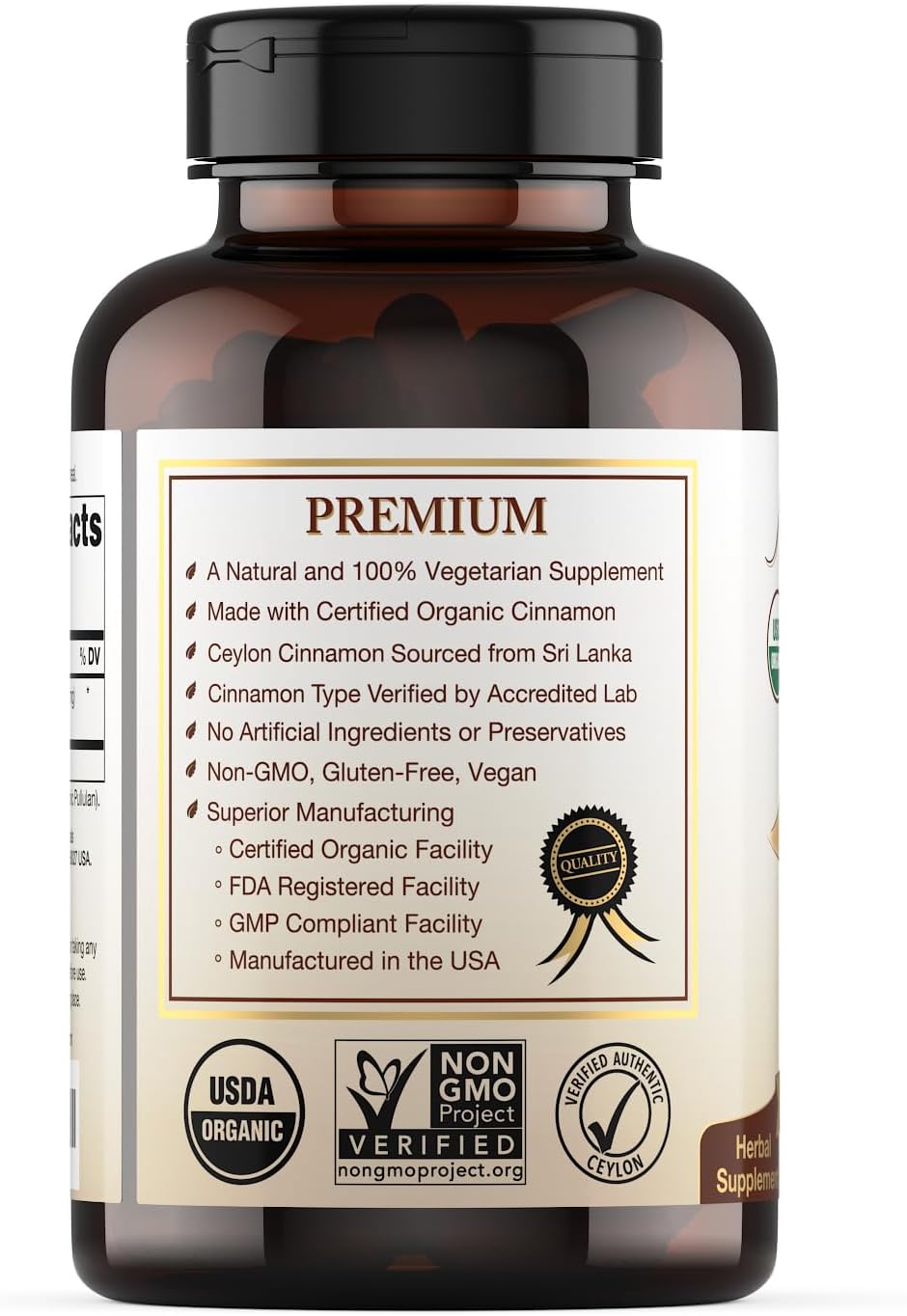USDA Certified Organic Ceylon Cinnamon Capsules, Non-GMO Verified Supplement - 120 Capsules, 2 Month Supply - Image 4