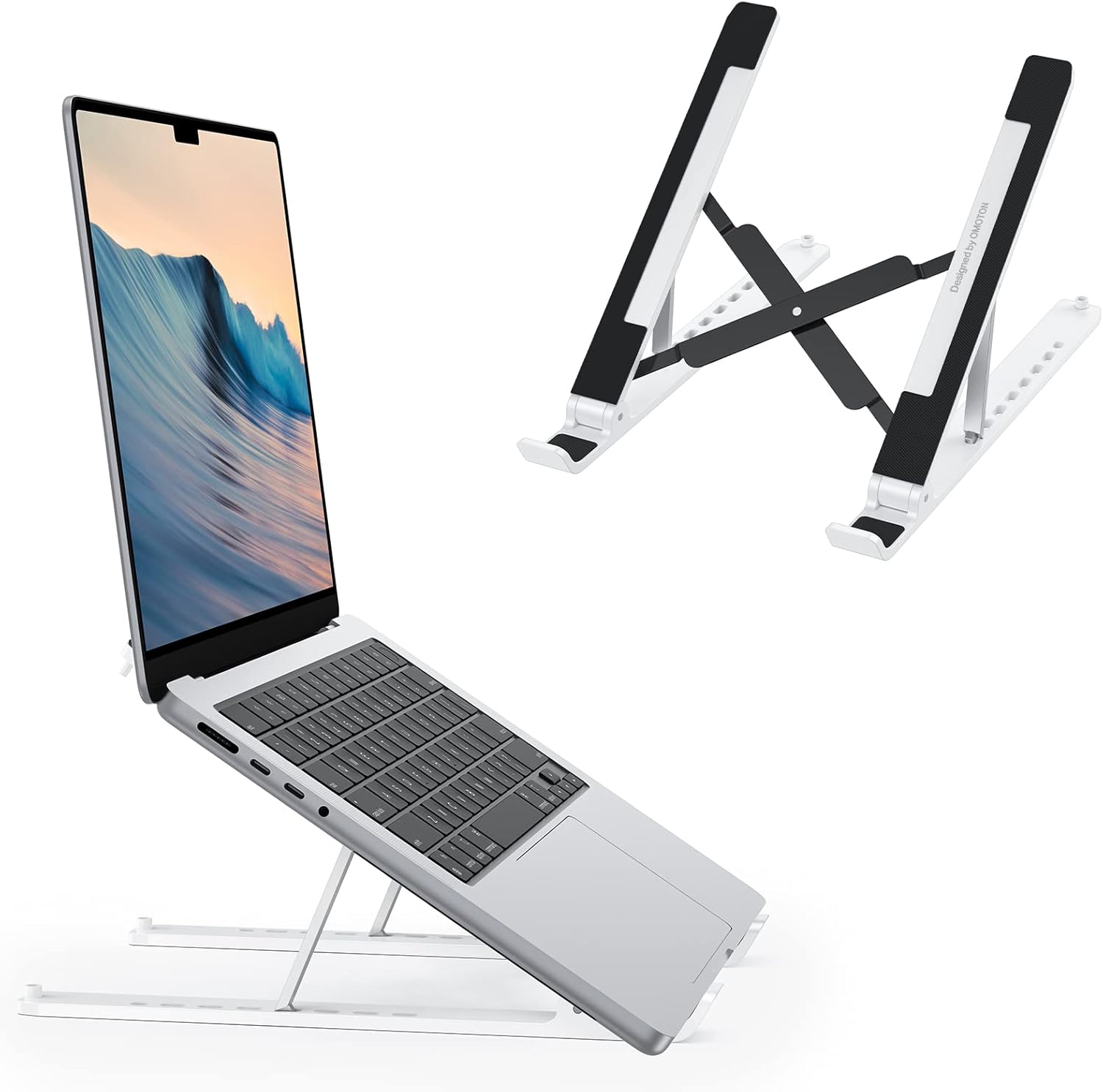 OMOTON Portable Laptop Stand, Laptop Stand for Desk Ergonomic 7-Levels Angles Adjustable Computer Stand, ABS Laptop Riser Holder Compatible with All Laptops and iPad(10-15.6") - Image 2