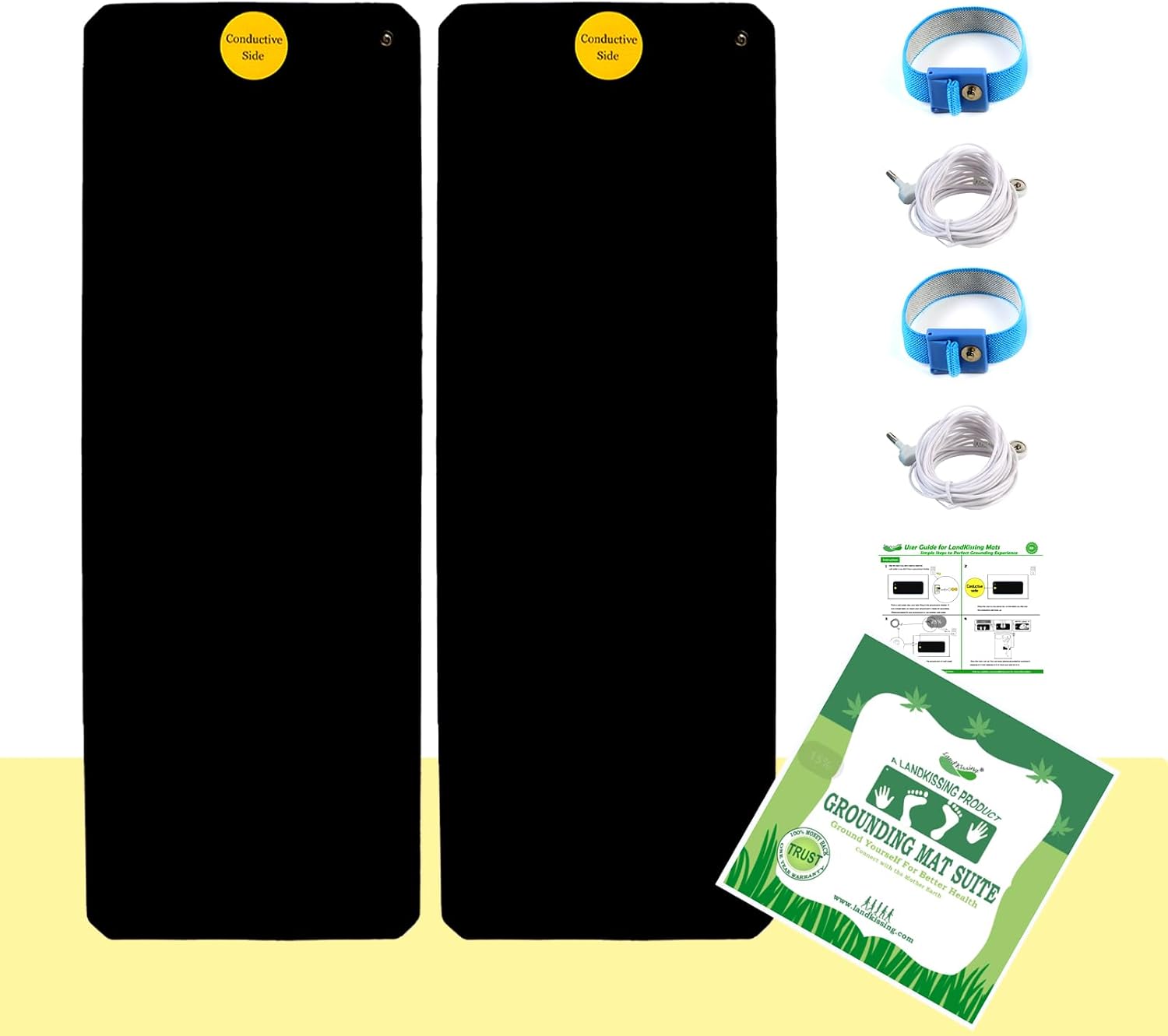 LandKissing® Grounding Mats 26.7" x9.8” (2Pack), Grounding Pads Lower Inflammation, Reduce Stress,Groundingwell Mat for Bed. Benefit Earth Grounding Therapy with 2 Grounding Band and 2 Straight Cords - Image 2
