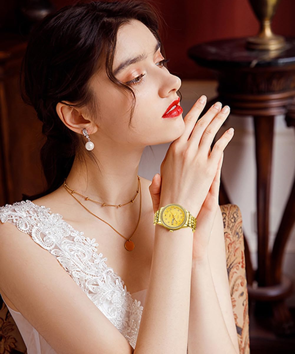OLEVS Womens Watches Small Face Ladies Watches for Women with Day Date Diamond Silver Gold Two Tone Stainless Steel Waterproof Analog Reloj para Mujer Classic Fashion Dress Quartz Womens Wrist Watch - Image 3