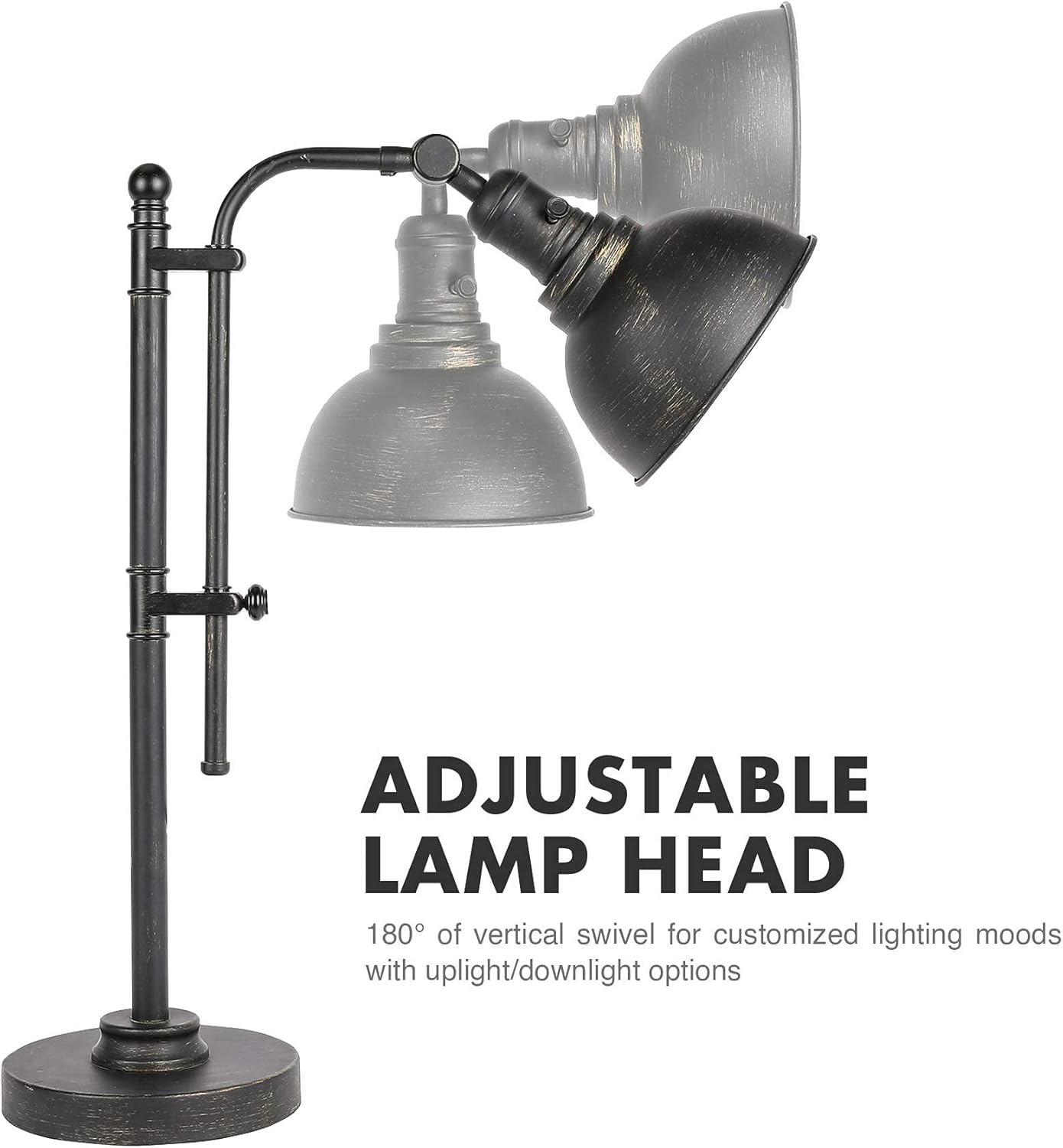 VONLUCE Rustic Desk Lamp Black Adjustable, Industrial Style Metal Task Lamp 25"-29", Vintage Work Lamp, Farmhouse Reading Lamp in Aged Bronze Finish, ETL Certificate - Image 6