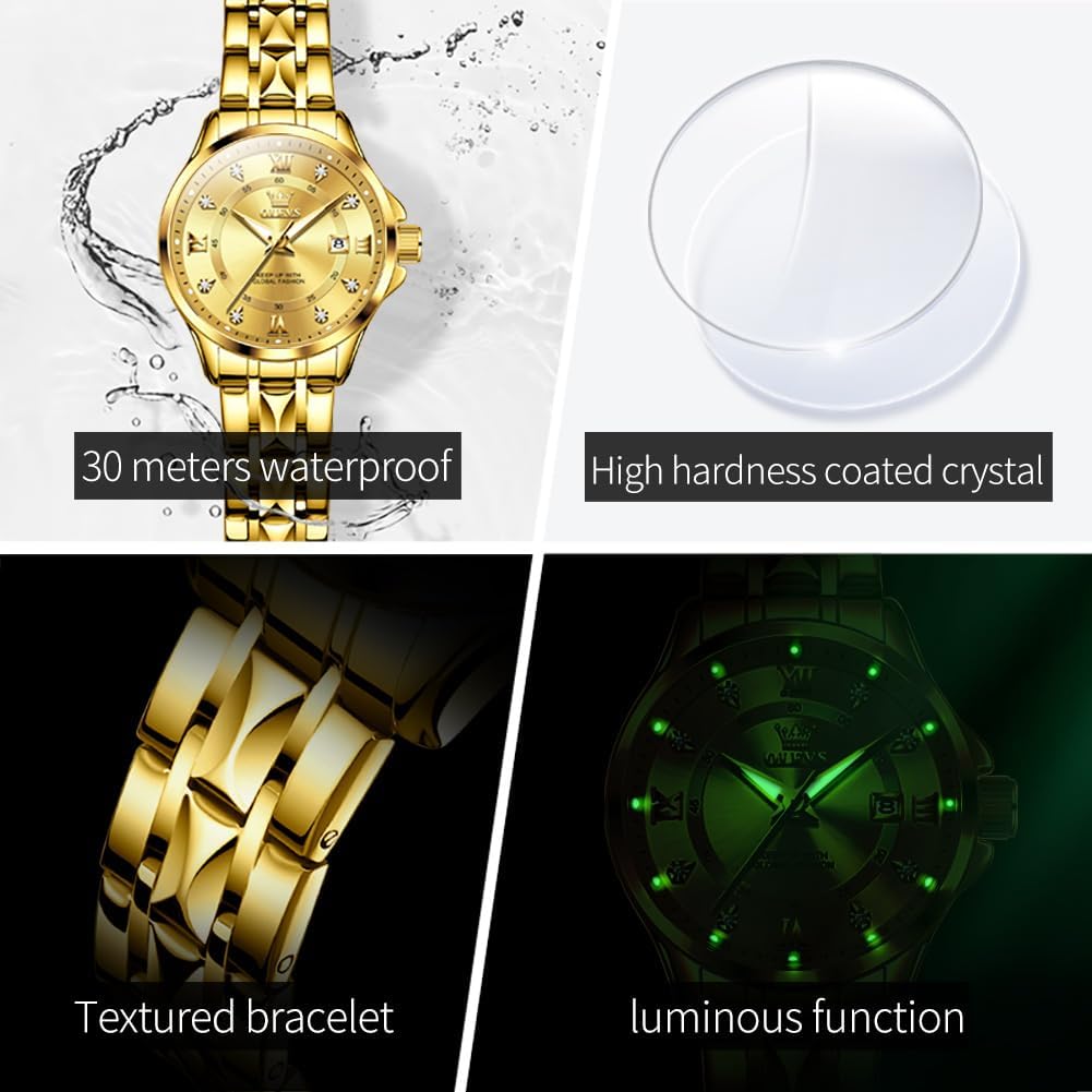 OLEVS Watch Women,Watches for Women,Luxury Casual Stainless Steel Women's Wrist Watches Classic Small Face Dress Analog Womens Watches with Date Easy to Read Waterproof Luminous Quartz Ladies Watches - Image 6
