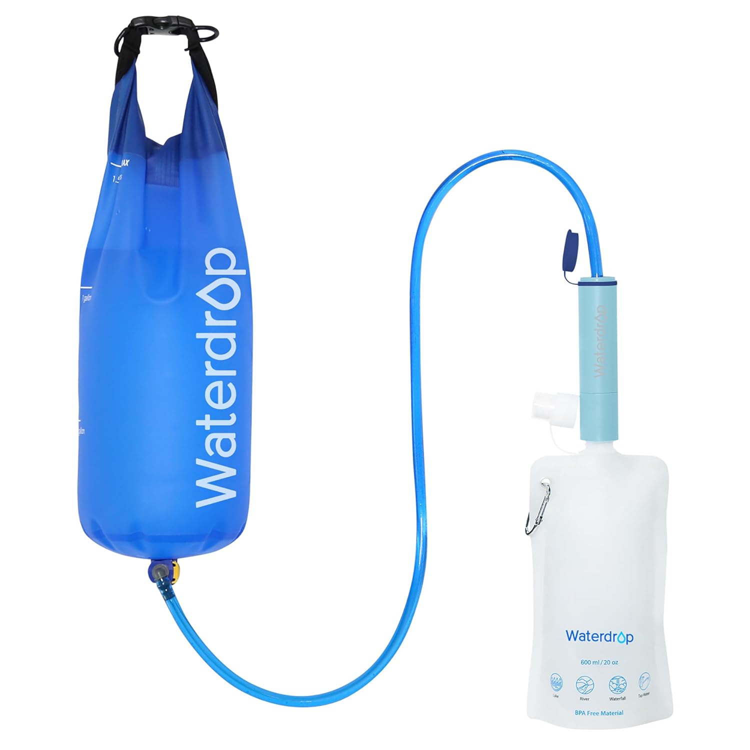 Waterdrop Gravity Water Filter Straw, Camping Water Filtration System, Water Purifier Survival for Travel, Backpacking and Emergency Preparedness, 1.5 gal Bag, 0.1 Micron, Light Blue - Image 2