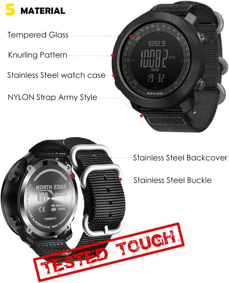 North Edge Apache Tactical Sports Watches for Men , Outdoor Survival Military Compass Rock Solid Digital Watches with Durable Band, Steps Tracker Pedometer Calories (Green)… - Image 7