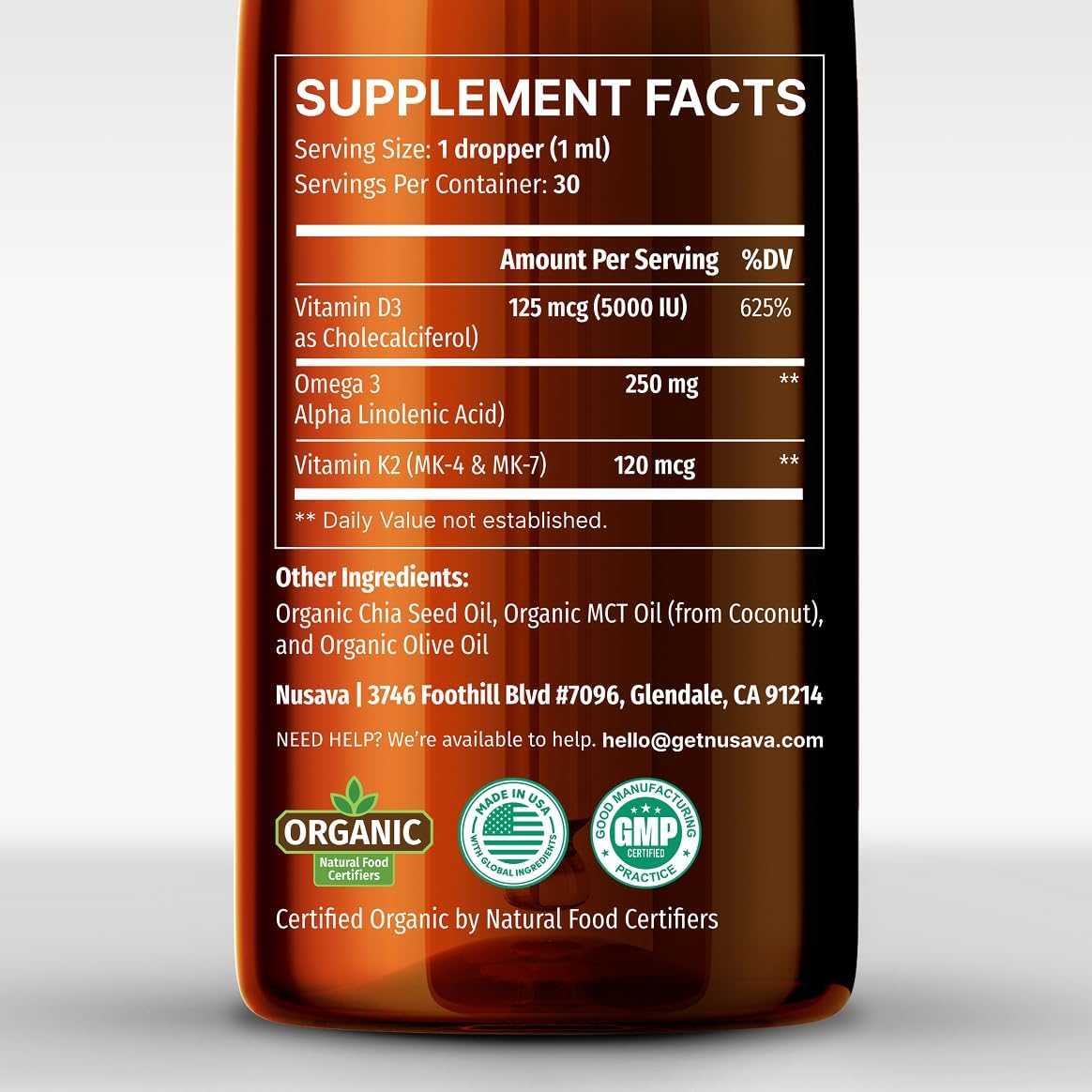 (2 Pack) Organic Vitamin D3 K2 Drops with MCT Oil, Omega 3, 5000 IU - Vitamin D Liquid, No Fillers, Non-GMO D3 for Body’s Defenses and Faster Absorption, Unflavored, 2 Fl Oz - Image 6