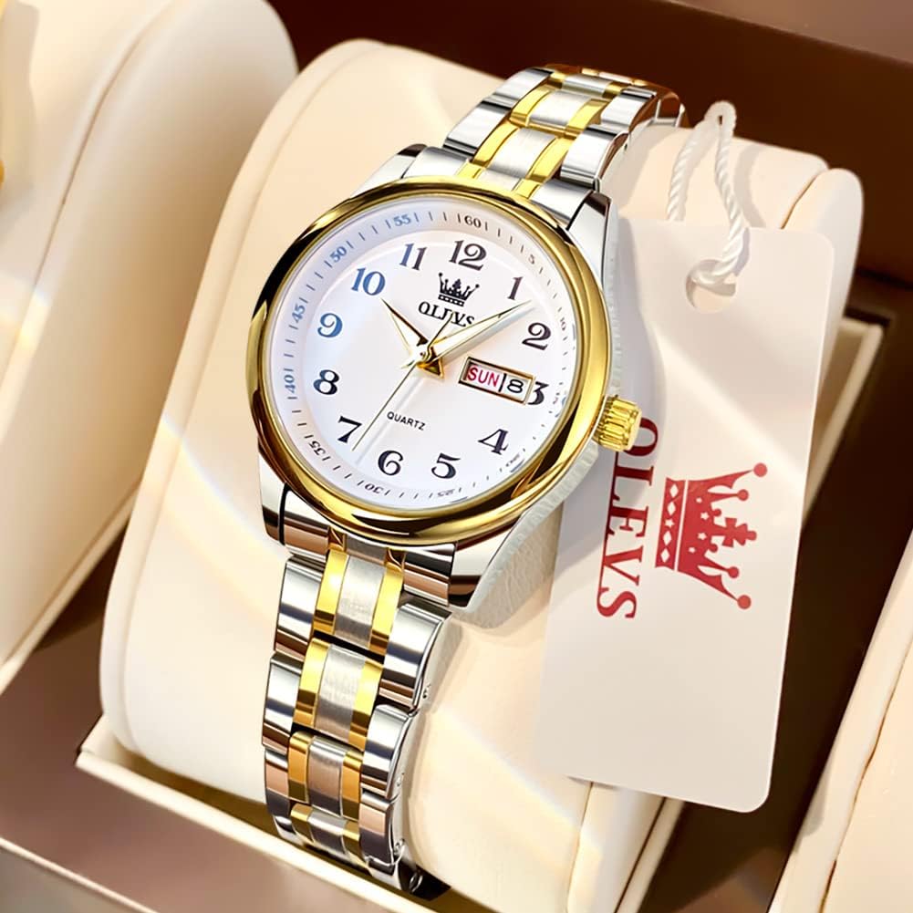 OLEVS Women Watches Gold Silver Stainless Steel Waterproof Analog Large Easy Reader Day Date Ladies Wrist Watches - Image 3