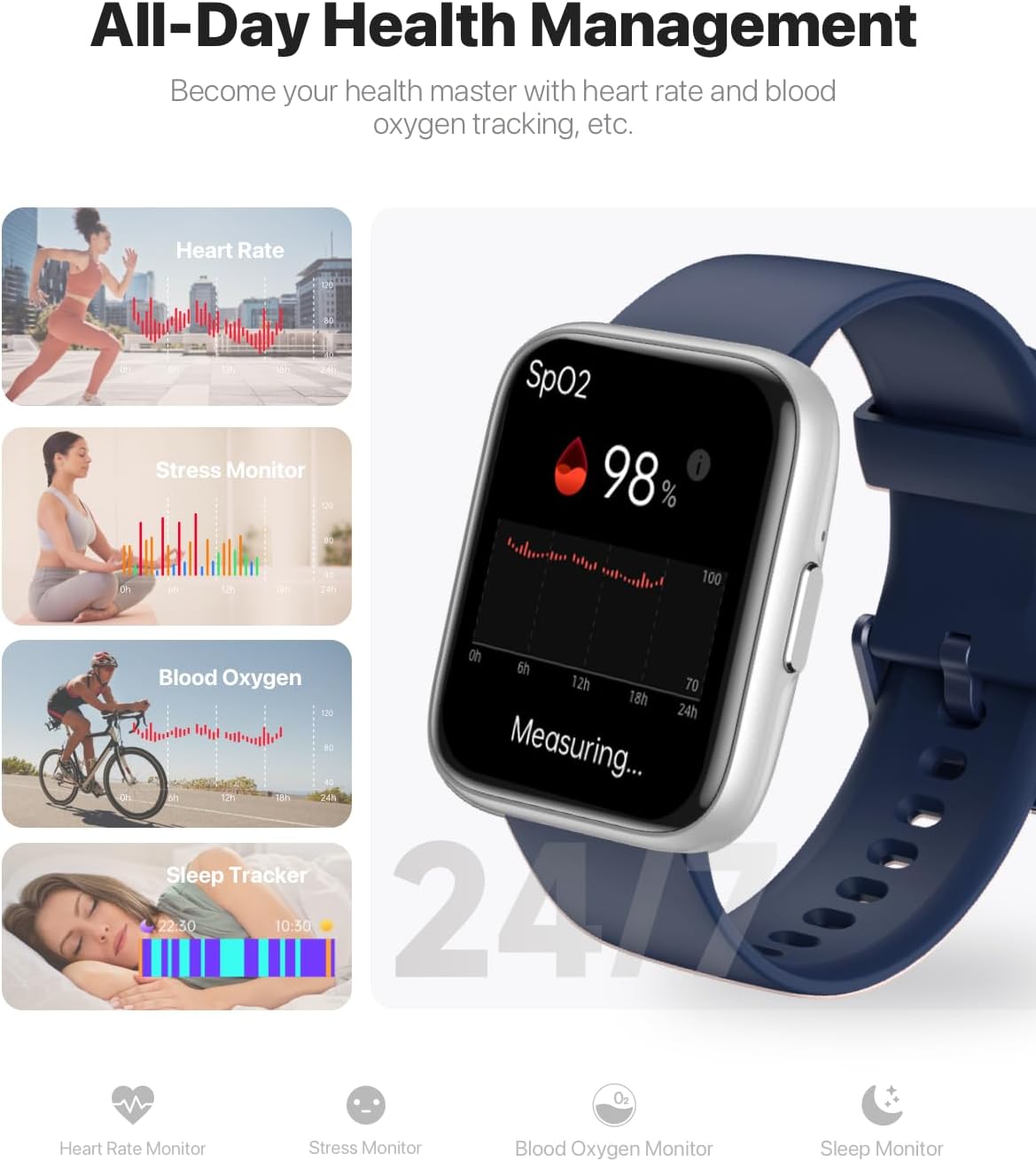 Smart Watch for Men Women - Answer/Make Calls/Quick Reply/AI Voice Assistant, 1.83" for Android iPhone Samsung Compatible IP68 Smartwatch Blood Oxygen Heart Rate Fitness Tracker (Silver+Blue, 1.83") - Image 5