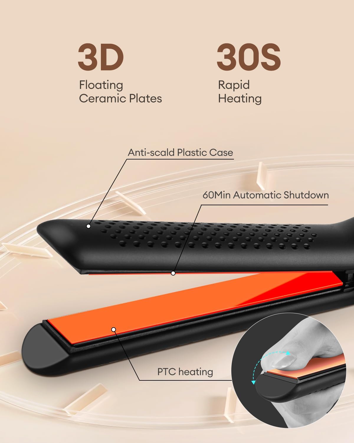 360° Airflow Styler - Professional 2-in-1 Curling Iron and Straightener with Ionic Airflow - Titanium Flat Iron with Cooling Air Vents to Lock in Style, 5 Adjustable Temp, Auto Shut Off - Image 6