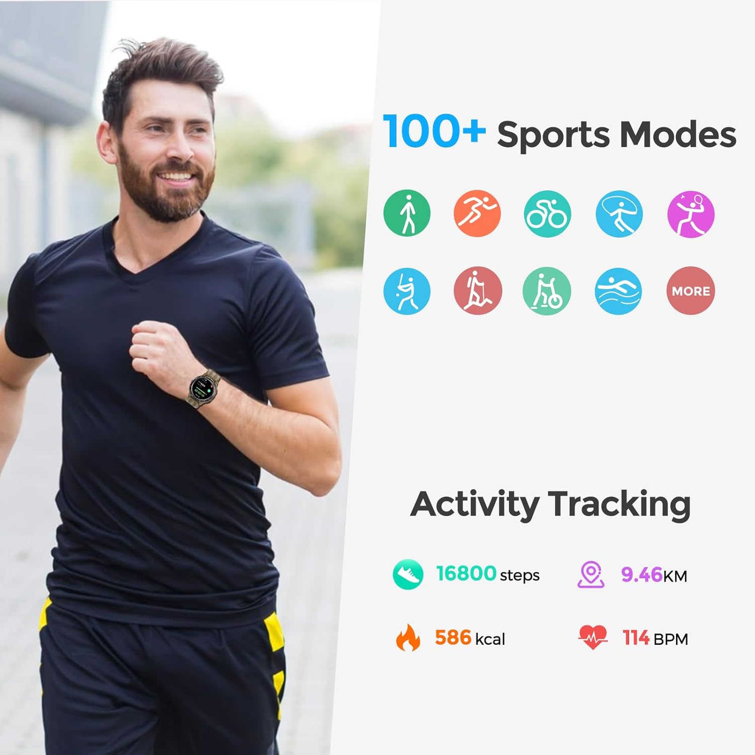 VIRAN Smart Watches for Men, 1.43'' AMOLED Military Smart Watches for Women, IP68 Waterproof Fitness Watch for Android and iOS, Smartwatch with Heart Rate BP Sleep Monitor and Step Counter (Yellow) - Image 6