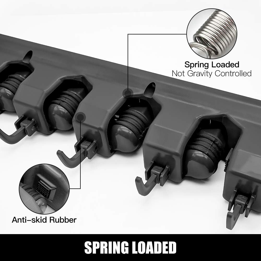 IMILLET 2 Pack Mop and Broom Holder, Wall Mounted Organizer Mop and Broom Storage Tool Rack with 5 Ball Slots and 6 Hooks (Black) - Image 3