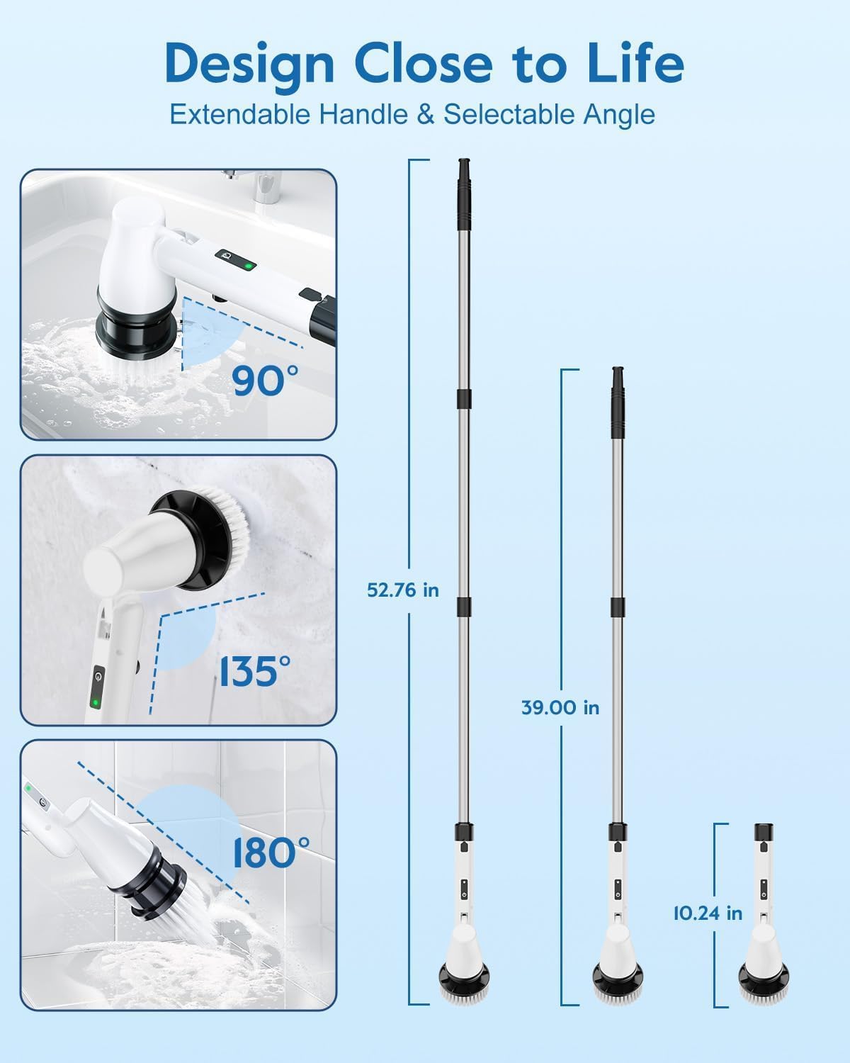 GiveBest Electric Spin Scrubber Brush - Cordless Shower Scrubber with Long Handle for Cleaning Bathroom, Bathtub Power Scrubber with 7 Replacement Head & Dual Speed for Floor, Tub, Tile, Kitchen, Car - Image 5