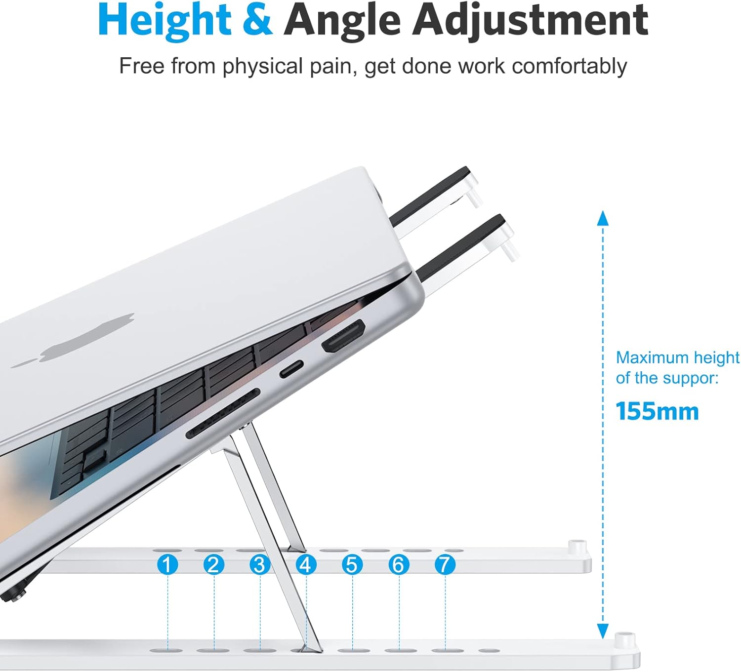 OMOTON Portable Laptop Stand, Laptop Stand for Desk Ergonomic 7-Levels Angles Adjustable Computer Stand, ABS Laptop Riser Holder Compatible with All Laptops and iPad(10-15.6") - Image 4
