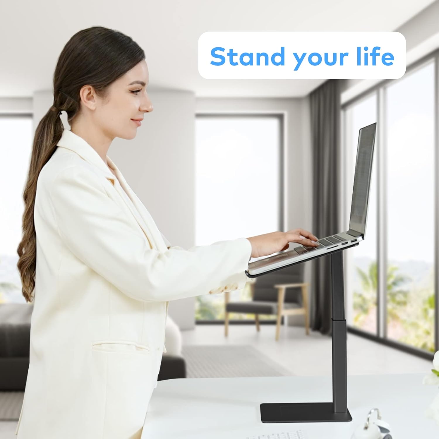 Laptop Stand for Desk, Ergonomic Aluminum Laptop Stand Adjustable Height from 7-15", Sitting and Standing Laptop Riser for 10-17" Notebook (Black) - Image 3