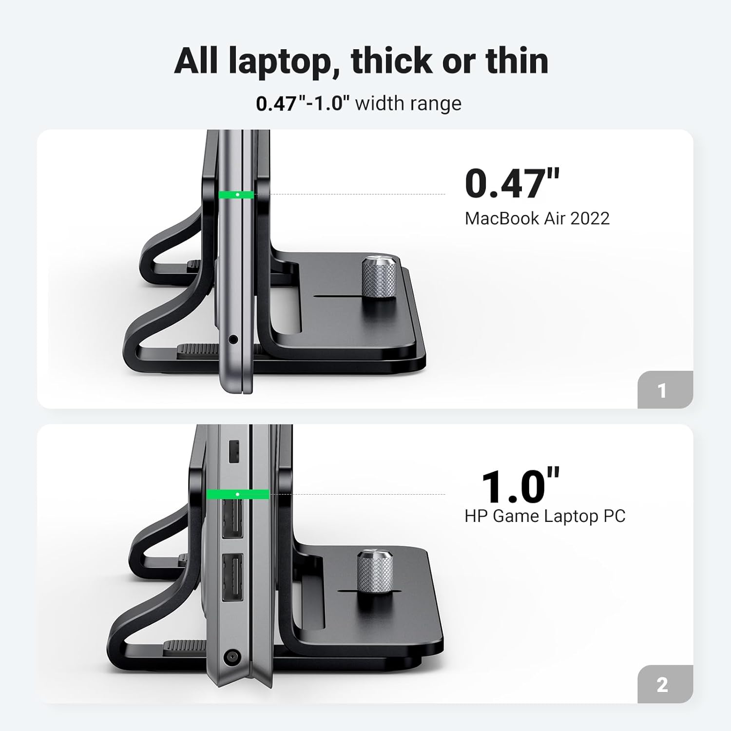 UGREEN Vertical Laptop Stand Holder for Desk Compatible with MacBook Pro, MacBook Air Stand Vertical Aluminum Adjustable for Up to 17.3 Inch Gaming Laptop, Black - Image 4