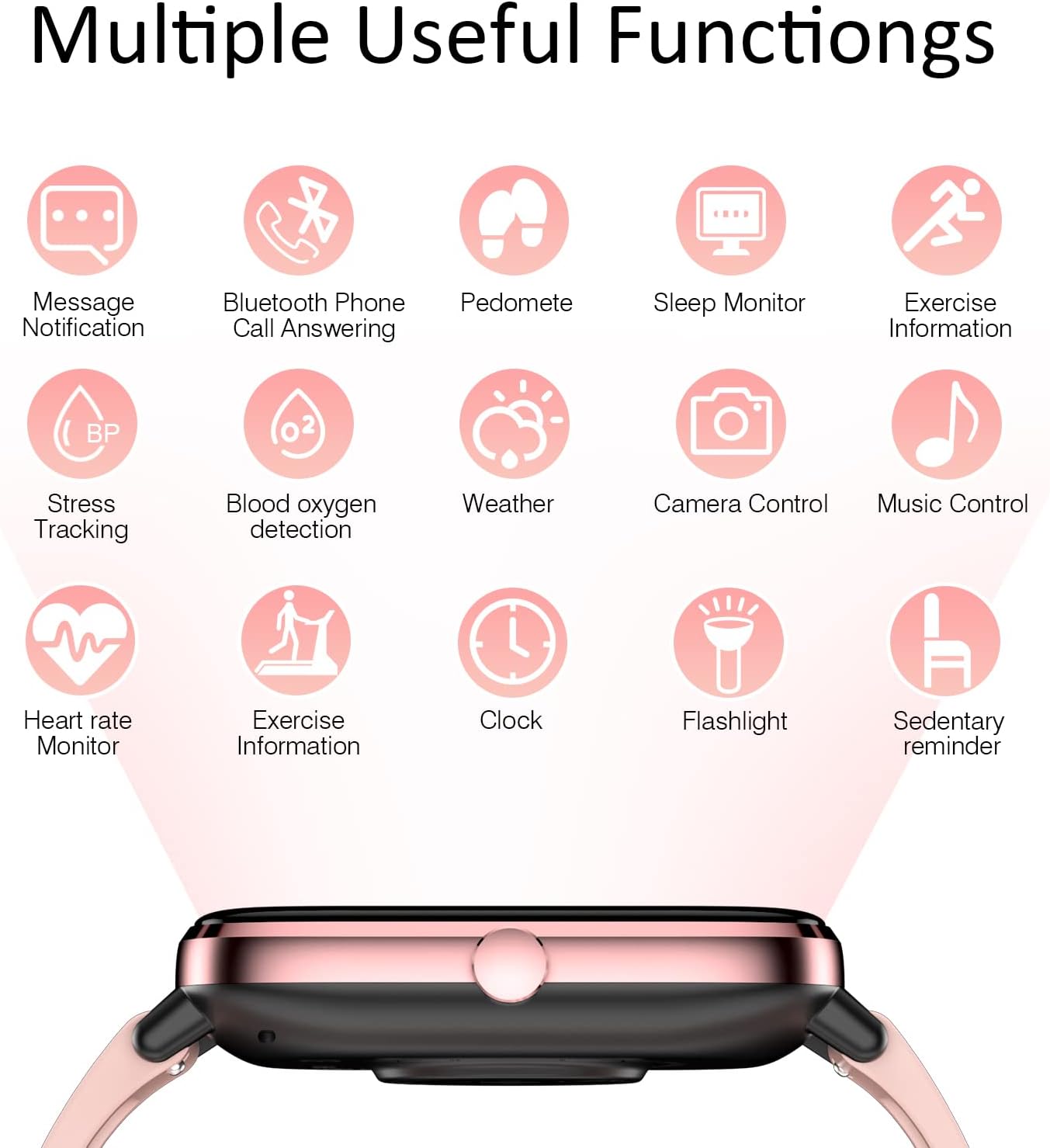 Smartwatch for Women - Call, Fitness Tracker, Heart Rate & Sleep Monitor, 1.69" Touch Screen, Waterproof - For Android & iPhone, Pink - Image 6