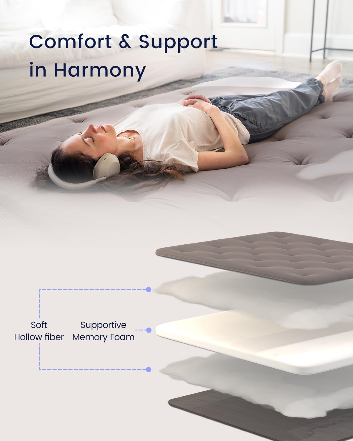 ZonLi Japanese Floor Futon Mattress Queen Size 60"x 80",100% Cotton 2.5'' Thicken Tatami Mattress,Foldable Sleeping Pad,Portable Dormitory Tatami Mat,Roll Up Floor Lounger Bed for Adult (Grey) - Image 4