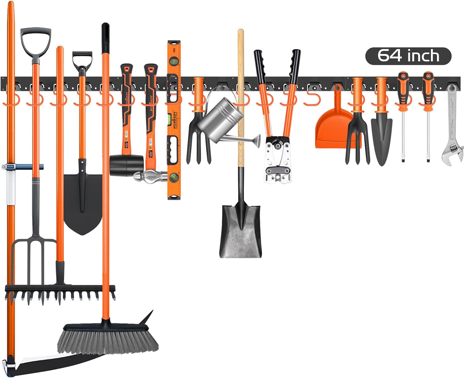 HORUSDY 64 Inch Adjustable Storage System, Wall Mount Tool Organizer, Tool Hangers for Mop and Broom Holder Shovel, Rake, Broom, Mop Holder, Etc - Image 2