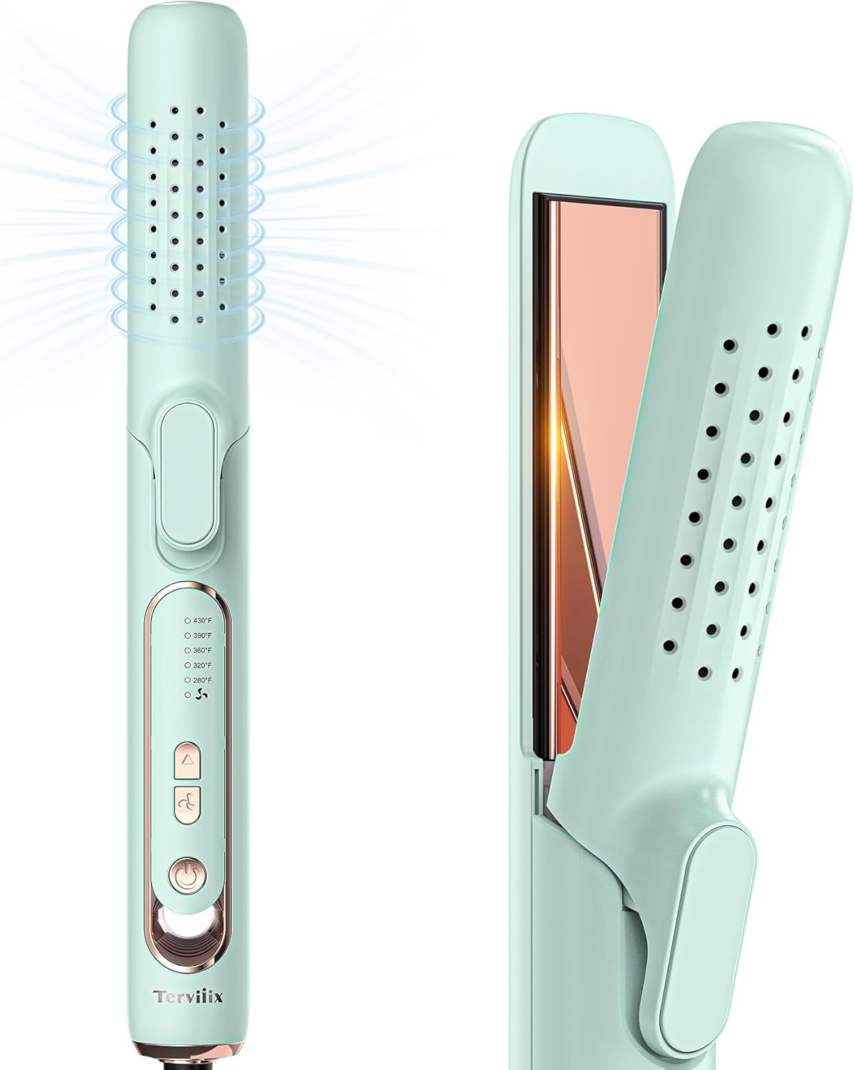 Terviiix Titanium Flat Iron Hair Straightener with 360° Air Technology, Airflow Styler Hair Straightener & Curler 2-in-1, 5 Adjustable Temperatures, Auto Off, Dual Voltage for Travel - Image 2