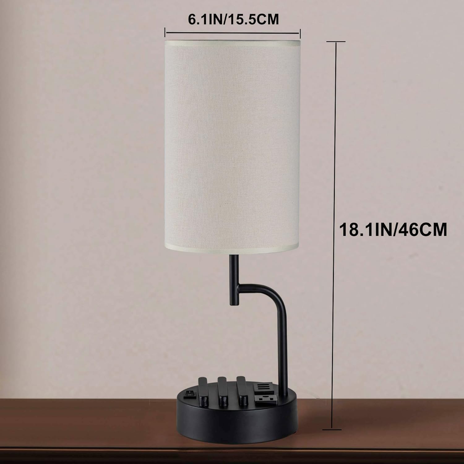 Dreamholder Table Lamp with 3 USB Charging Ports, Modern Desk Lamp with AC Outlet and Phone Stands, Perfect Bedside Lamp for Bedroom, Living Room, Office (Pack of 2), Cream - Image 6