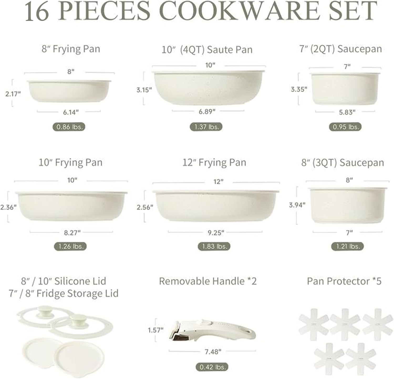 CAROTE 16pcs Pots and Pans Set, Nonstick Cookware Set Detachable Handle, Induction Kitchen Cookware Sets Non Stick with Removable Handle, RV Cookware Set, Oven Safe, Frying Pan Set - Image 3