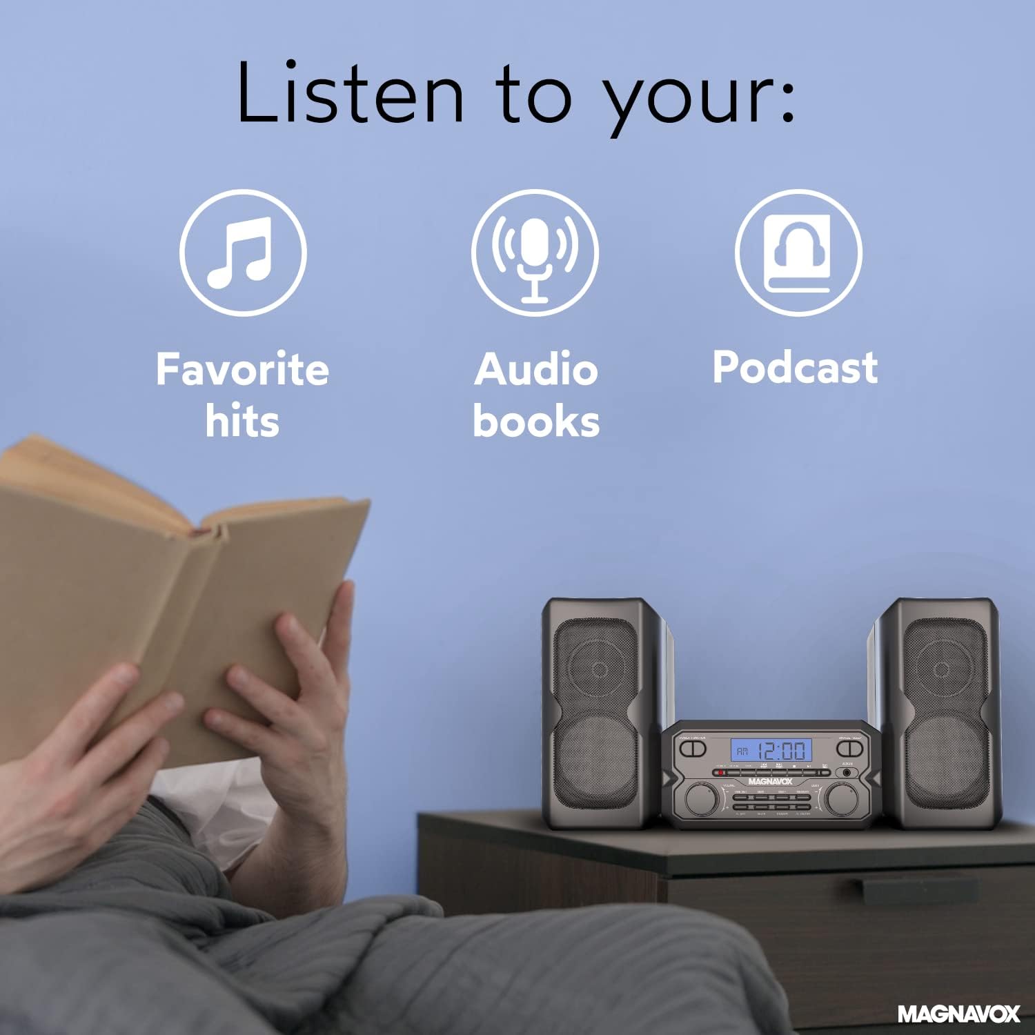Magnavox MM435M-BK 3-Piece Compact CD Shelf System with Digital FM Stereo Radio, Bluetooth Wireless Technology, and Remote Control in Black | LCD Display | AUX Port Compatible | 2022 Version | - Image 8