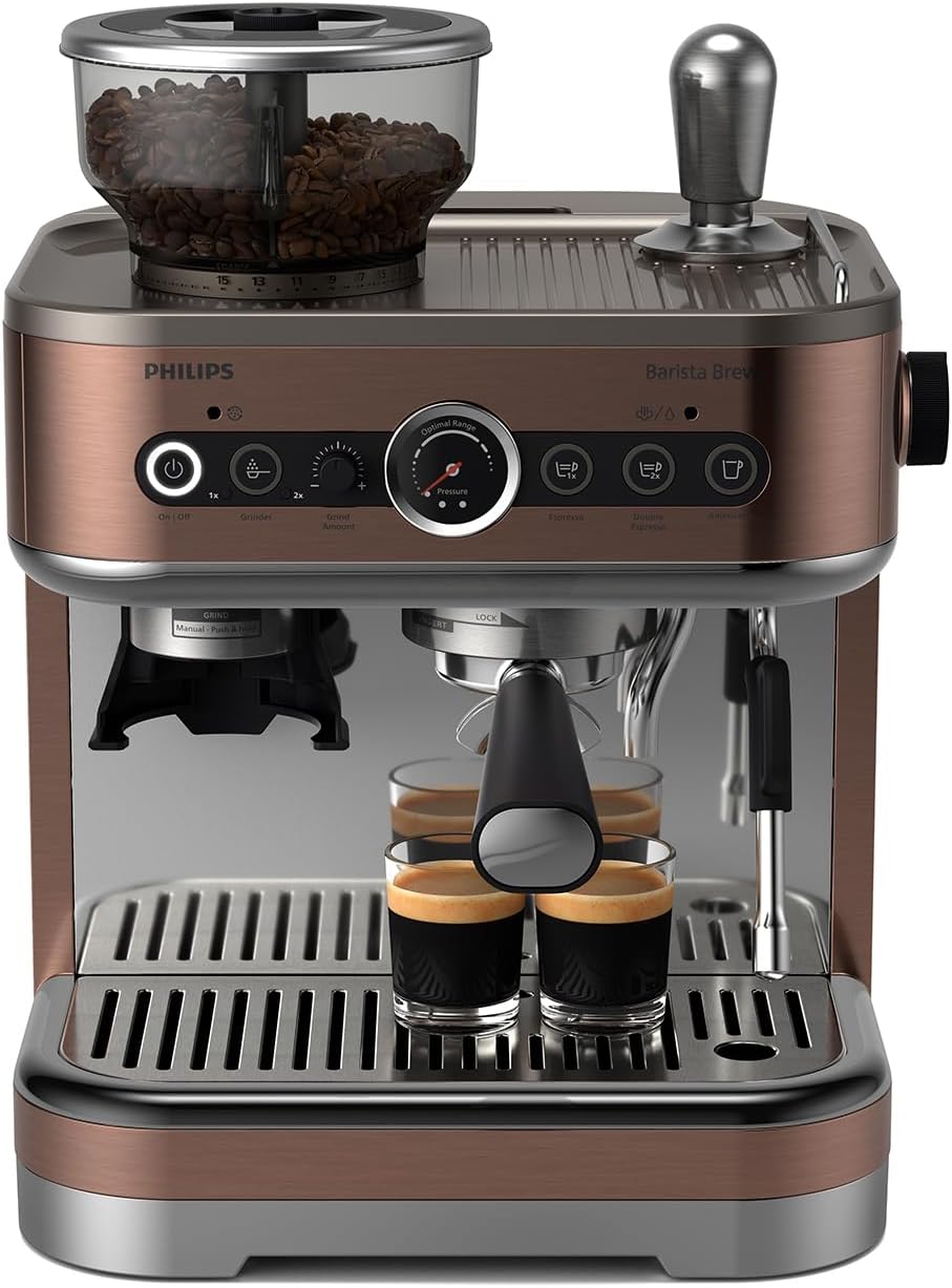 PHILIPS Barista Brew Semi Automatic Espresso Machine - Single & Double Espresso + Americano Button, 280g Dual Bean Container + Grinder, Intuitive Guidance, Calibrated Tamping, Metal Cappuccino - Image 2