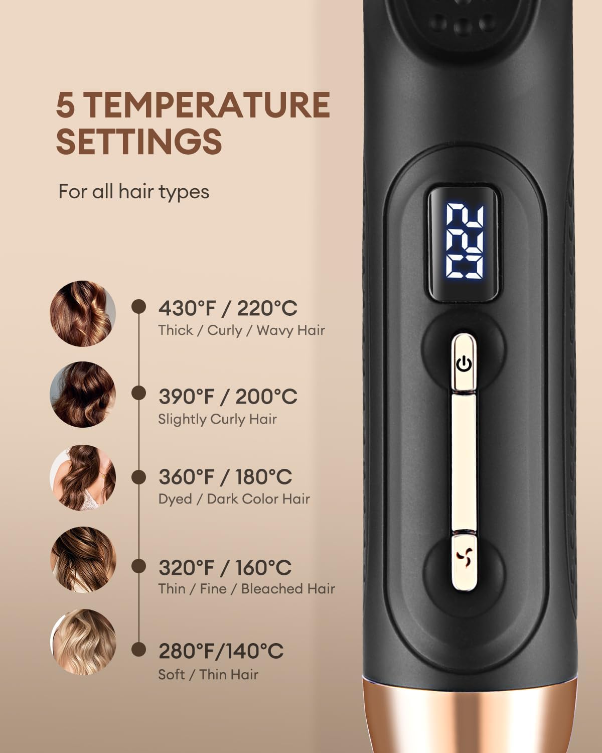 360° Airflow Styler - Professional 2-in-1 Curling Iron and Straightener with Ionic Airflow - Titanium Flat Iron with Cooling Air Vents to Lock in Style, 5 Adjustable Temp, Auto Shut Off - Image 7