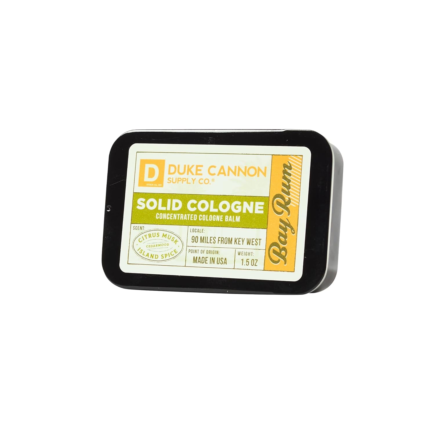 Duke Cannon Supply Co. Solid Cologne for Men Bay Rum (Citrus Musk, Cedarwood, Island Spice) - Concentrated Balm, Travel-Friendly Convenient Tin, 1.5 oz - Image 9