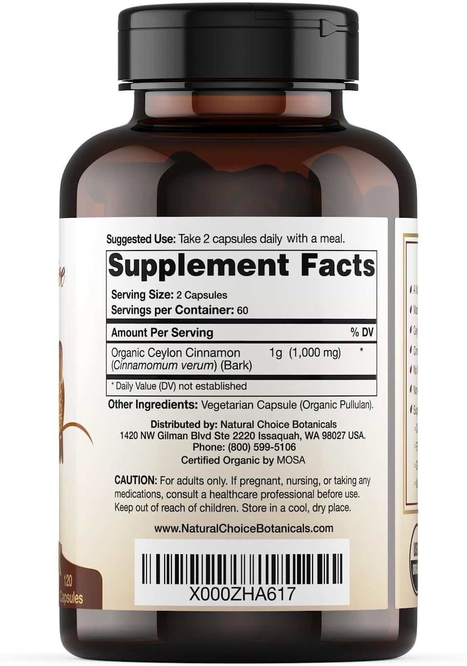 USDA Certified Organic Ceylon Cinnamon Capsules, Non-GMO Verified Supplement - 120 Capsules, 2 Month Supply - Image 5