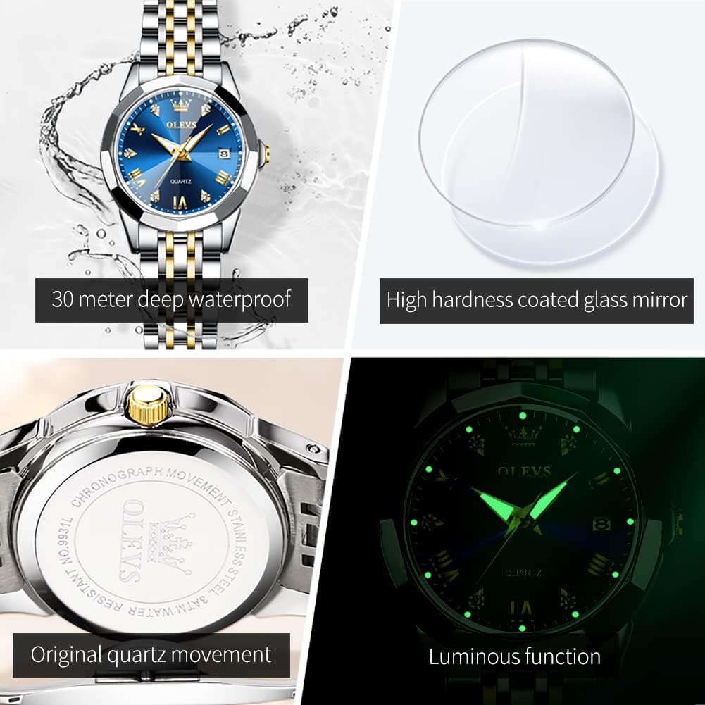 OLEVS Couple Watch His and Her Set Watches Business Analog Quartz Men and Women Watches Stainless Steel Waterproof Luminous Date Wrist Watch - Image 6