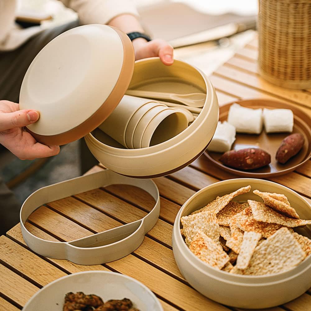 Camping Picnic Dishes Set, 17PCS Portable Plastic Reusable Cutlery Set for 4, Outdoor Essential Plate Cup Set with Chopsticks and Spoons,BPA Free, Portable Small Size, Not Microwave/Dishwasher Safe - Image 7