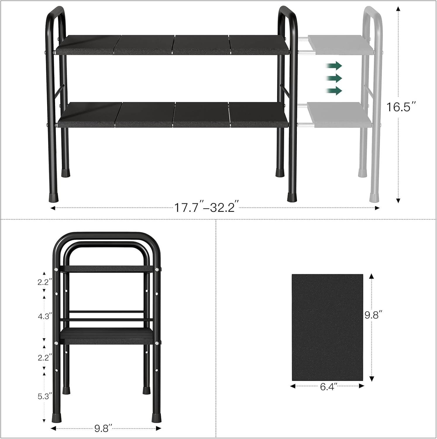 Under Sink Organizer, Kitchen Bathroom Organizers and Storage, shoe cabinet organizer with 8 Removable Panels, 2-Tier Expandable Multi-Purpose Storage Shelf (Expand from17.7 to 32.2") - Image 3