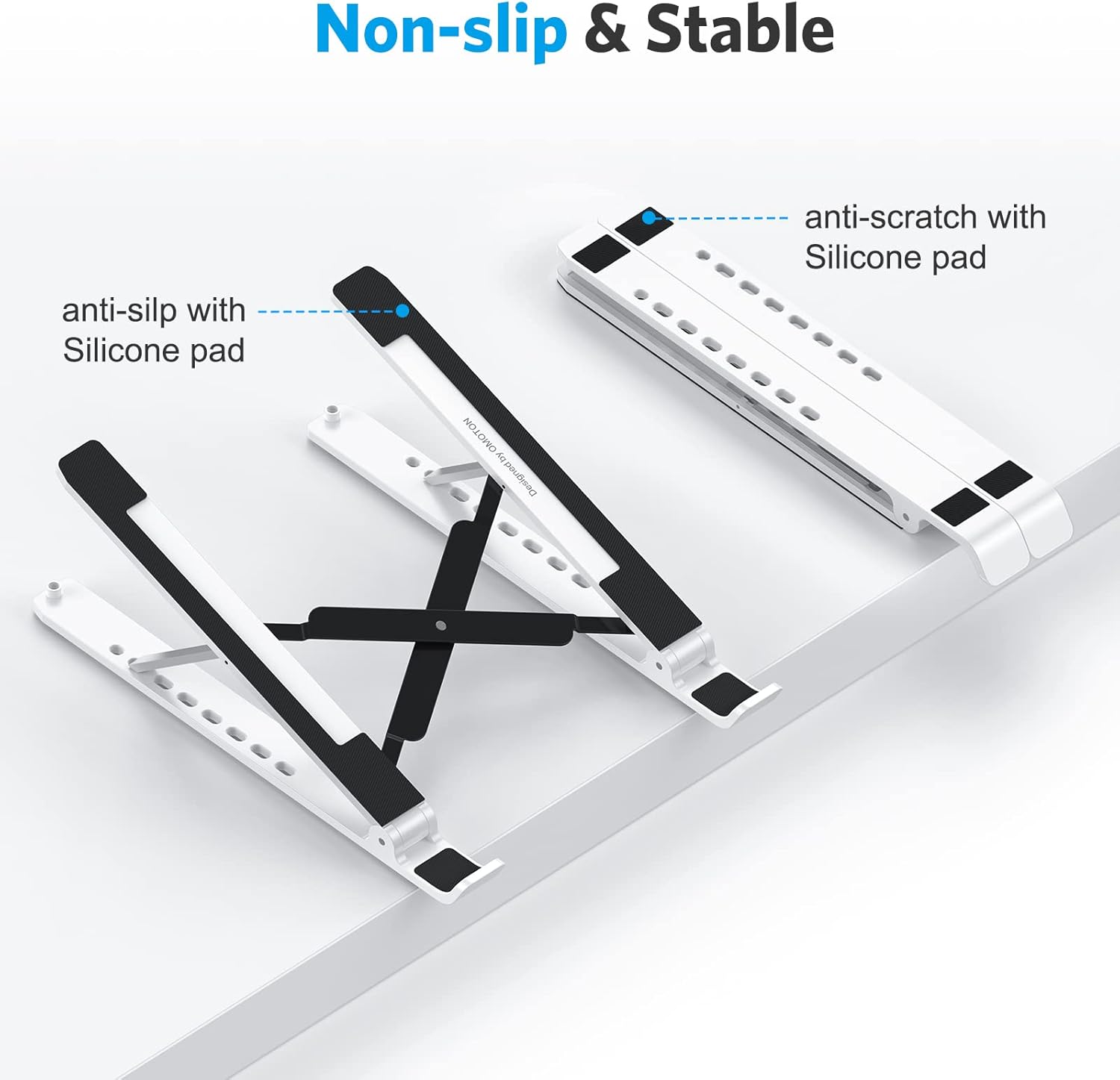 OMOTON Portable Laptop Stand, Laptop Stand for Desk Ergonomic 7-Levels Angles Adjustable Computer Stand, ABS Laptop Riser Holder Compatible with All Laptops and iPad(10-15.6") - Image 3