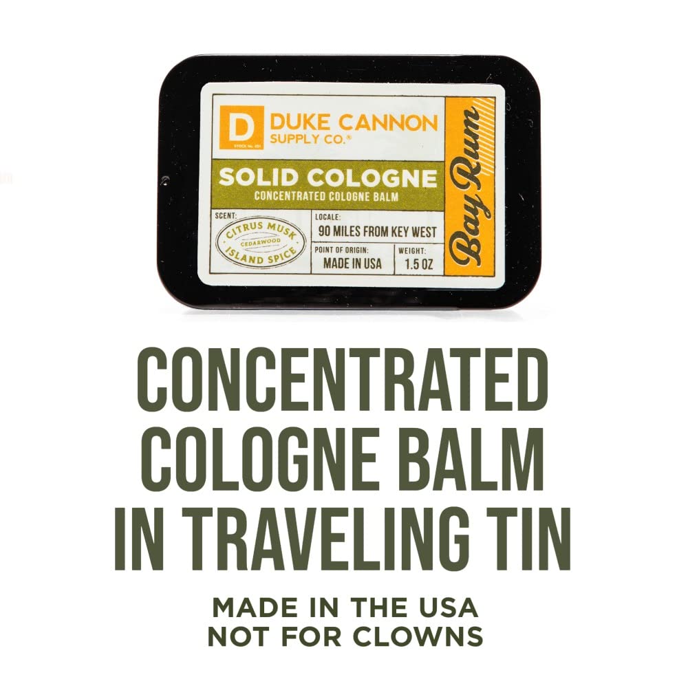 Duke Cannon Supply Co. Solid Cologne for Men Bay Rum (Citrus Musk, Cedarwood, Island Spice) - Concentrated Balm, Travel-Friendly Convenient Tin, 1.5 oz - Image 3