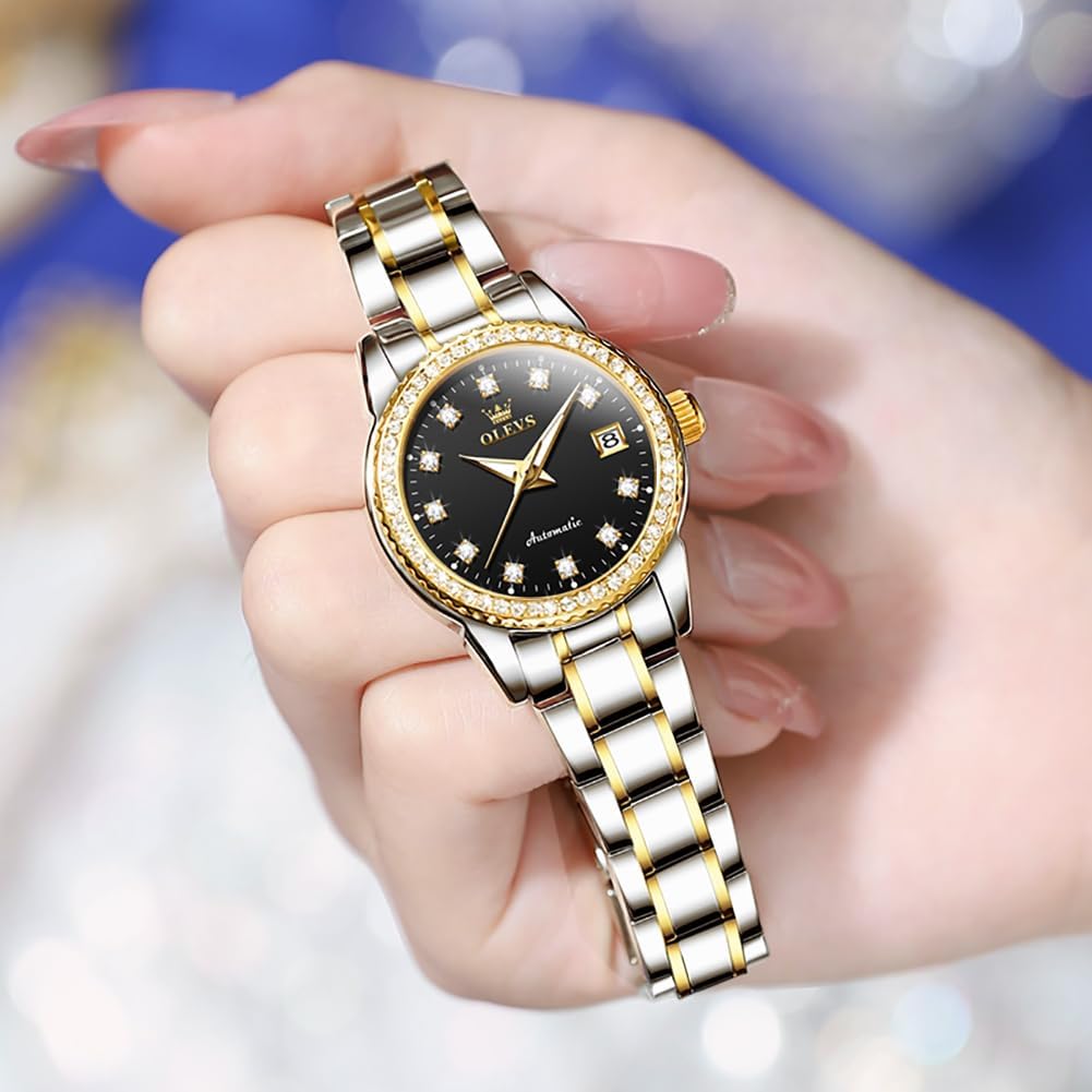 OLEVS Womens Automatic Watch Diamond Fashion Luxury Dress Mechanical Self Winding Stainless Steel Ladies Wrist Watches for Women Luminous Waterproof - Image 5