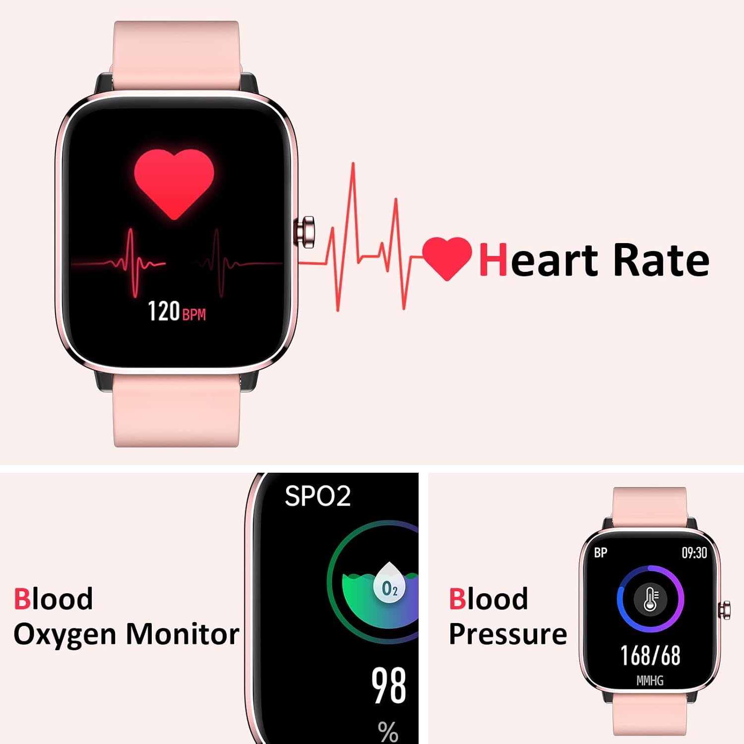 Smartwatch for Women - Call, Fitness Tracker, Heart Rate & Sleep Monitor, 1.69" Touch Screen, Waterproof - For Android & iPhone, Pink - Image 4