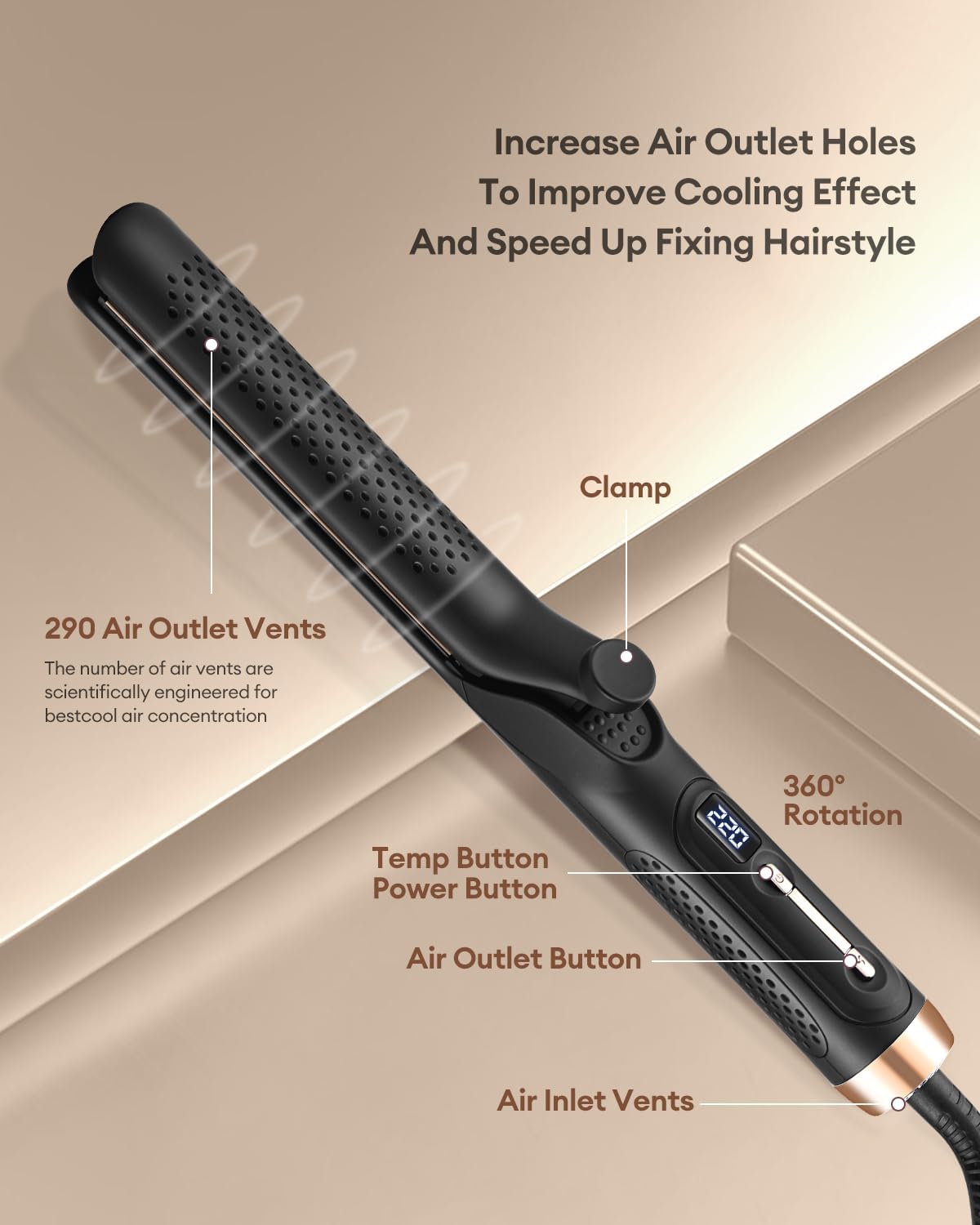360° Airflow Styler - Professional 2-in-1 Curling Iron and Straightener with Ionic Airflow - Titanium Flat Iron with Cooling Air Vents to Lock in Style, 5 Adjustable Temp, Auto Shut Off - Image 3