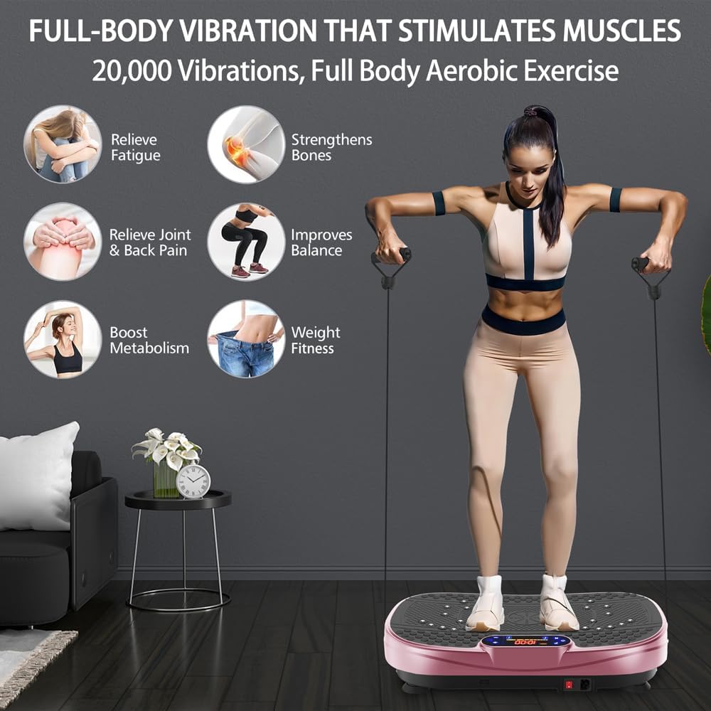 Vibration Plate Exercise Machine, Whole Body Workout Fitness Platform Vibration Plate with Resistance Bands for Home Training Equipment Speed Control - Image 4