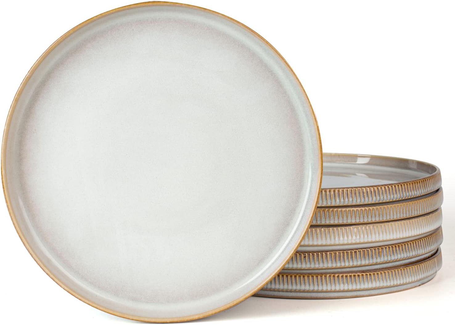 famiware Star Dinner Plates for 6, 10 inches Plate Set, Scratch Resistant, Stoneware Dinnerware, Kitchen Modern Rustic Serving Dishes, Cappuccino White - Image 2