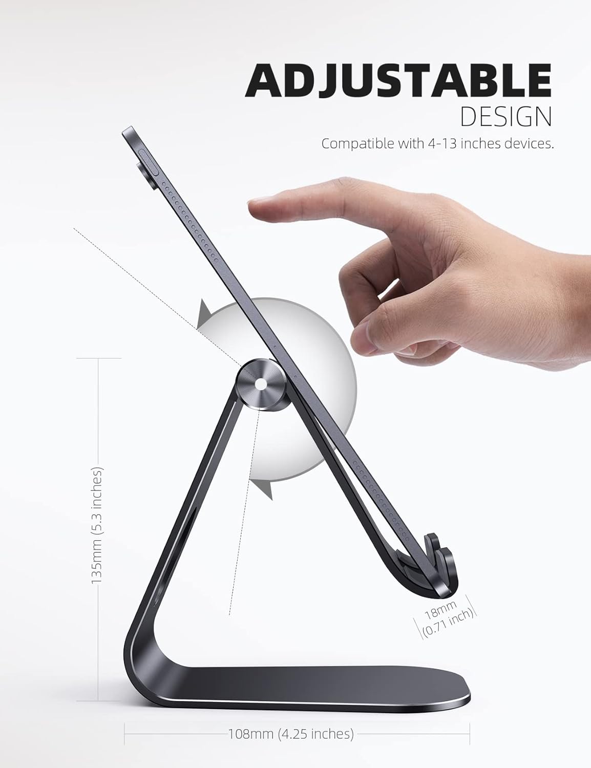 Lamicall Tablet Stand Adjustable, Tablet Holder : Desktop Tablet Accessories Holder Dock Compatible with 4-13" Tablet Such as iPad Pro 11, 9.7, 10.5, Air Mini 2 3 4, Kindle, Nexus, E-Reader, Black - Image 6