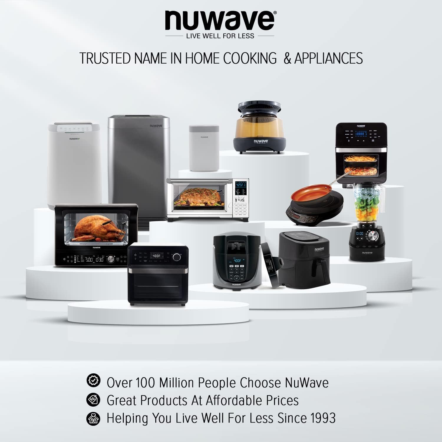 Nuwave Smart Air Fryer Oven with POWERPORT™ Plug-In Grill for Dual-Zone Efficient Cook, 100 in 1 Advanced Convection Toaster Oven Countertop w/Insulated 2-Glass Door, 550°F Preheat, Stainless Steel - Image 4