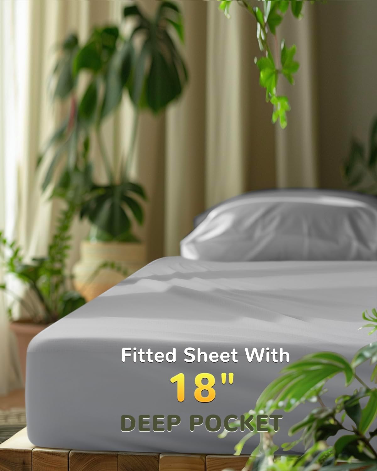 Grounding Fitted Sheets,10% Pure Silver Fiber and 90% Ultra Soft Cotton, Grounding Sheet Earth Connected Bedding, Fits Deep Mattress Grounding Mat for Bed(Grey,78"x80"x18") - Image 7
