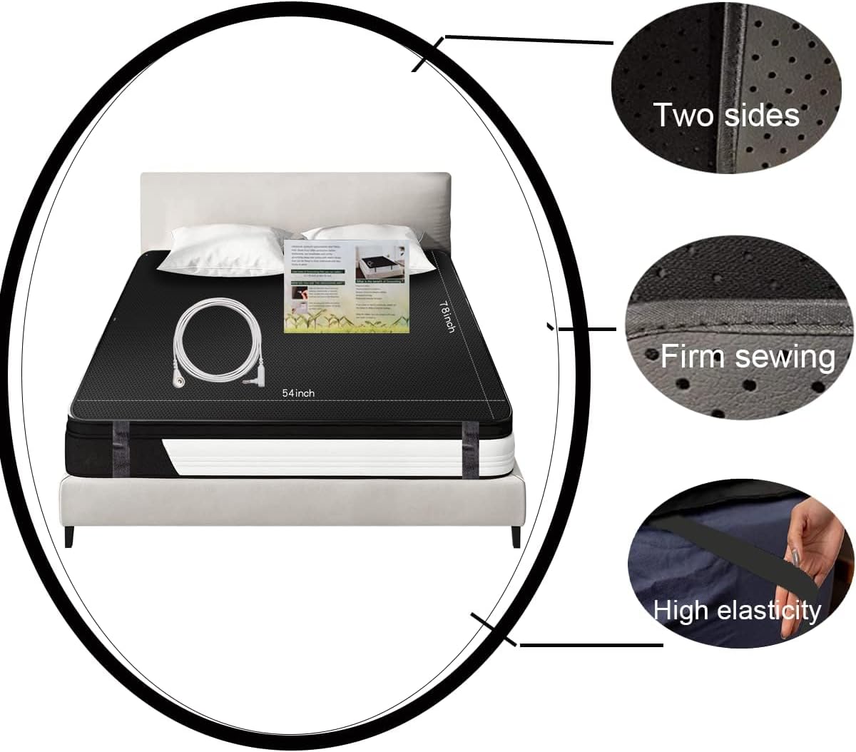 Grounding Mat Kit, Breathing Grounding Mats for Bed Ground Cord Grounding Products for Efficient Sleep, Reduce Stress Sleeping Sheet Pad (54x78IN) - Image 3