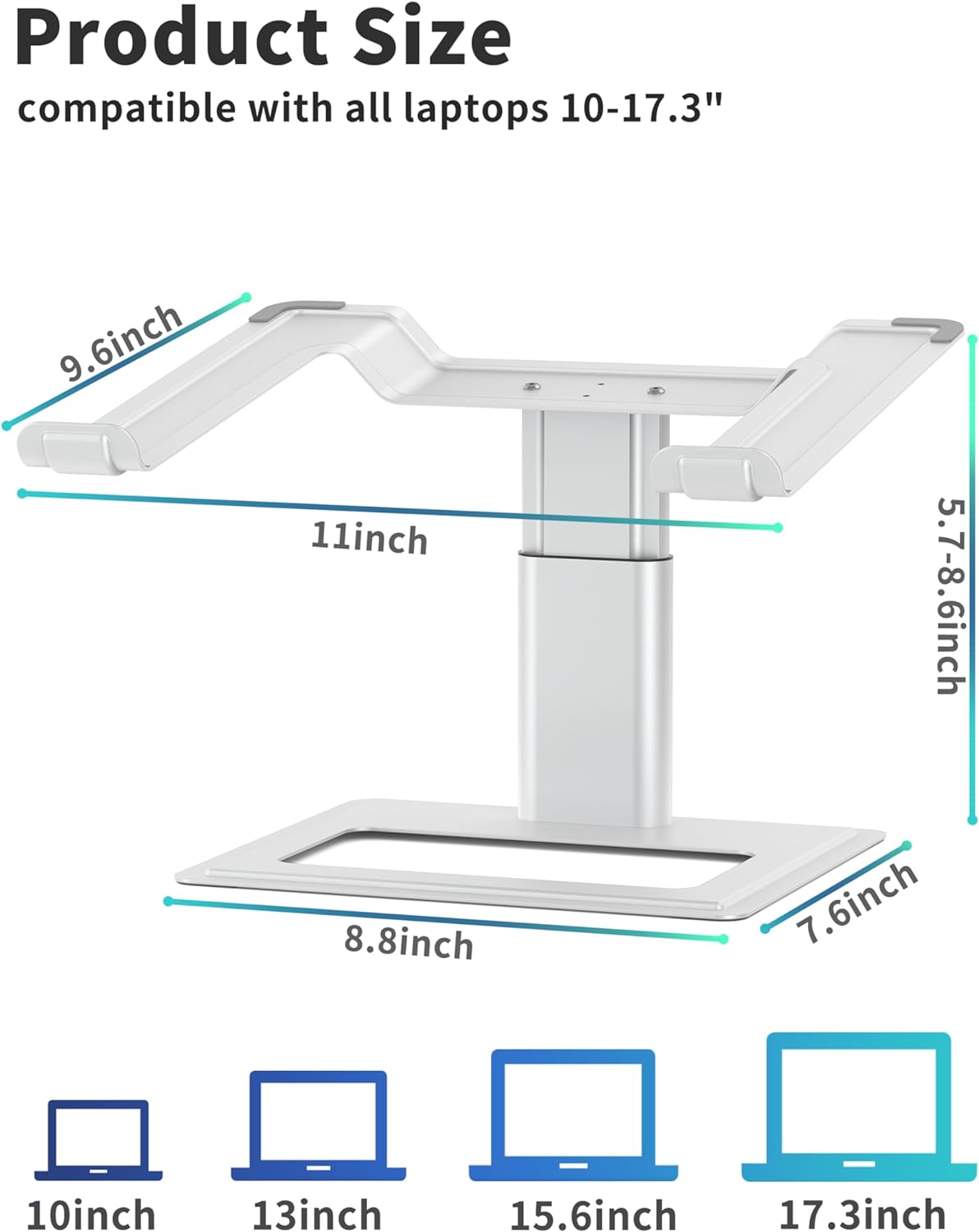SOUNDANCE Adjustable Laptop Stand for Desk, Computer Stand, Ergonomic Laptop Riser Holder Compatible with 10 to 17.3 Inches Notebook PC Computer, Aluminum Silver - Image 3