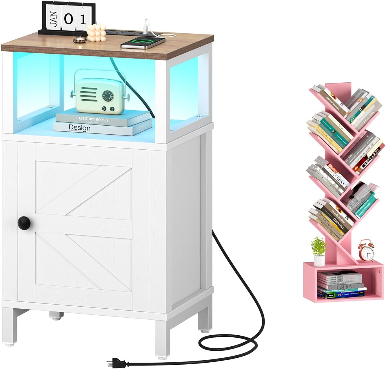 Yoobure Tree Bookshelf, Farmhouse Nightstand - Image 2