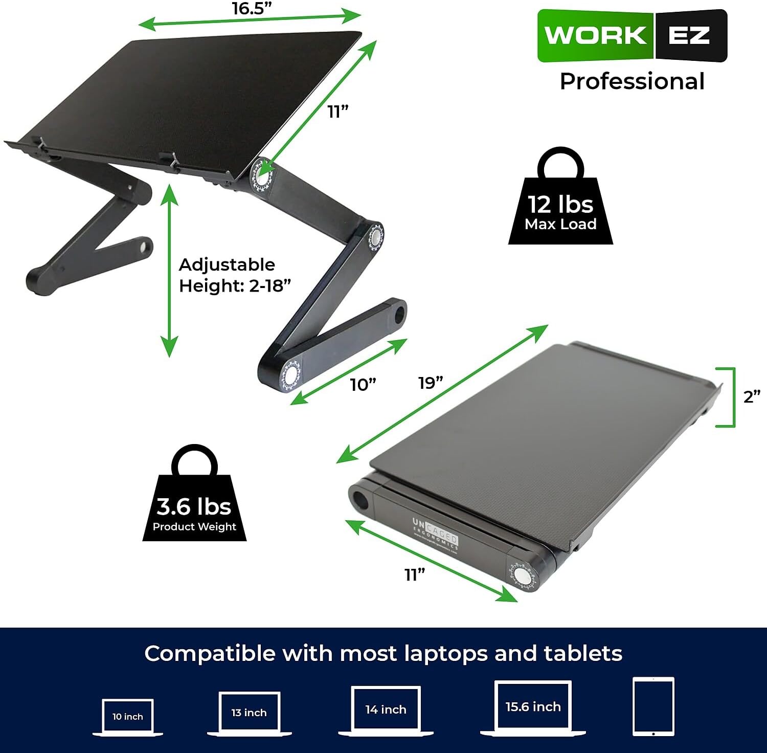WorkEZ Adjustable Laptop Stand for Desk, Adjustable Height Laptop Stand, Ergonomic Foldable Portable PC Holder, Computer Riser, Home Office Supplies - Image 6