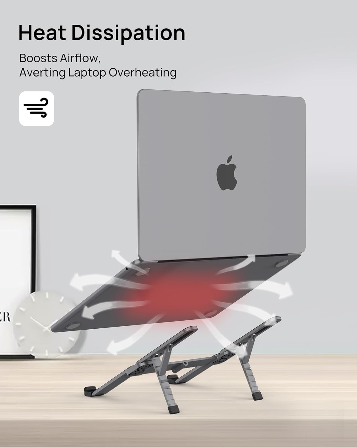 SODI Ultra Compact Foldable Laptop Stand - Portable Laptop Stand for Desk & Travel Use, Ergonomic Aluminum Computer Stand Holder with Adjustable Height for MacBook, Tablet 10-16", Black - Image 10